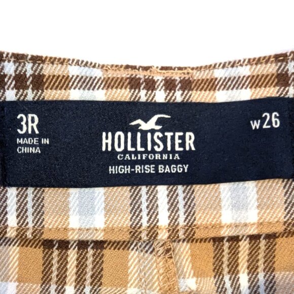 Hollister	| High Rise Baggy Fit Brown Tan Plaid Trouser Pants | Size 26 - Picture 6 of 11